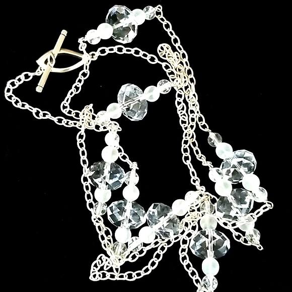 Vintage .925 Sterling Silver Faceted Crystal Long Beaded Necklace - Picture 10 of 16